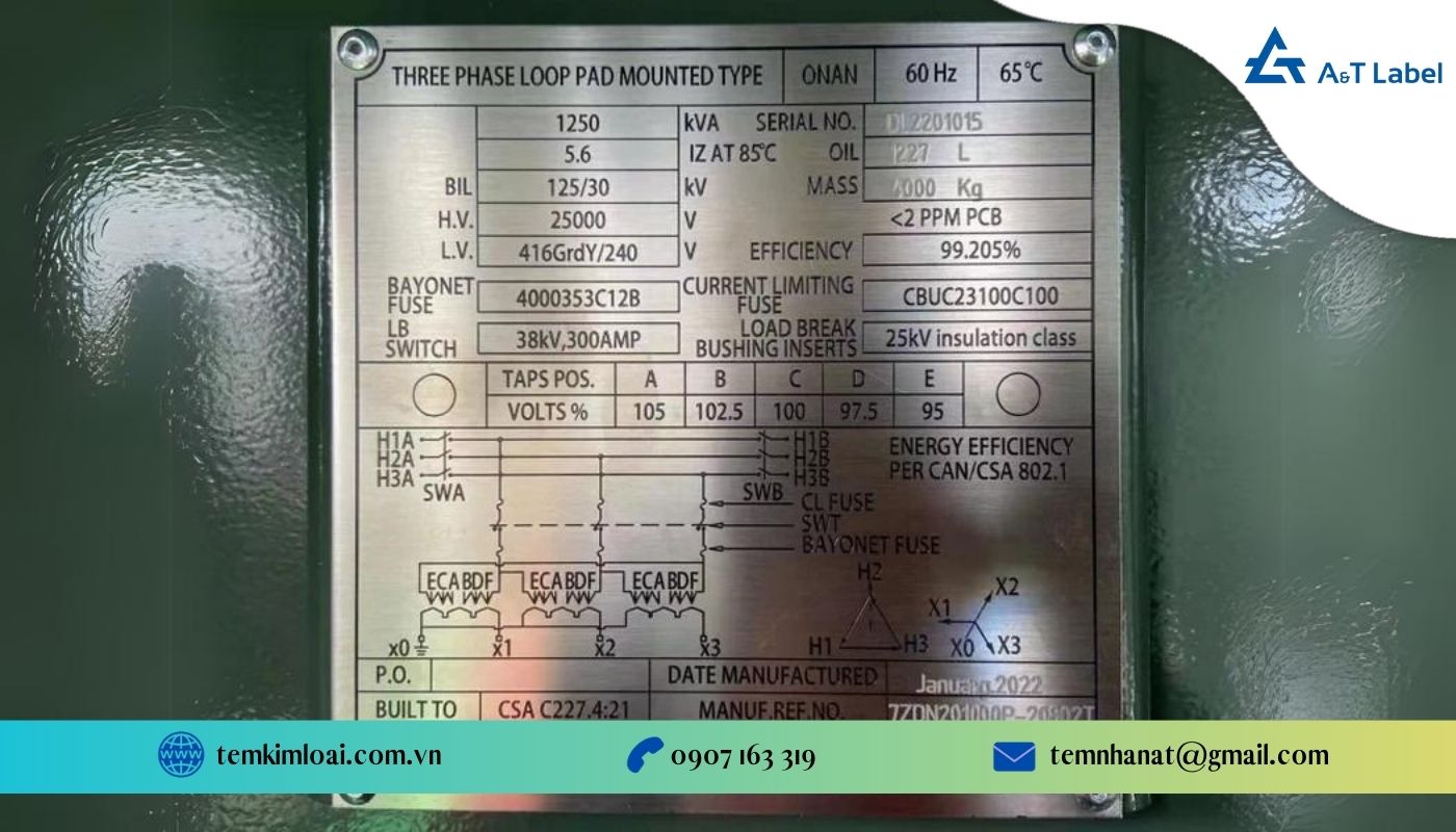 Làm tem máy biến áp thường sử dụng chất liệu nhôm hoặc inox